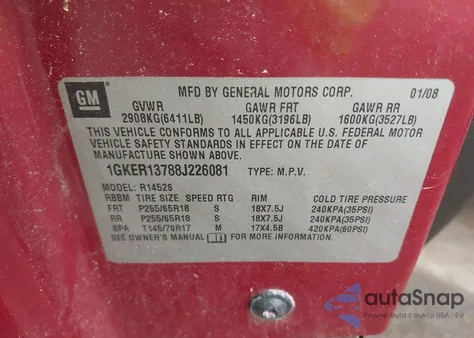 2008 GMC Acadia Sle-1 из США, поврежденный, VIN 1GKER13788J226081